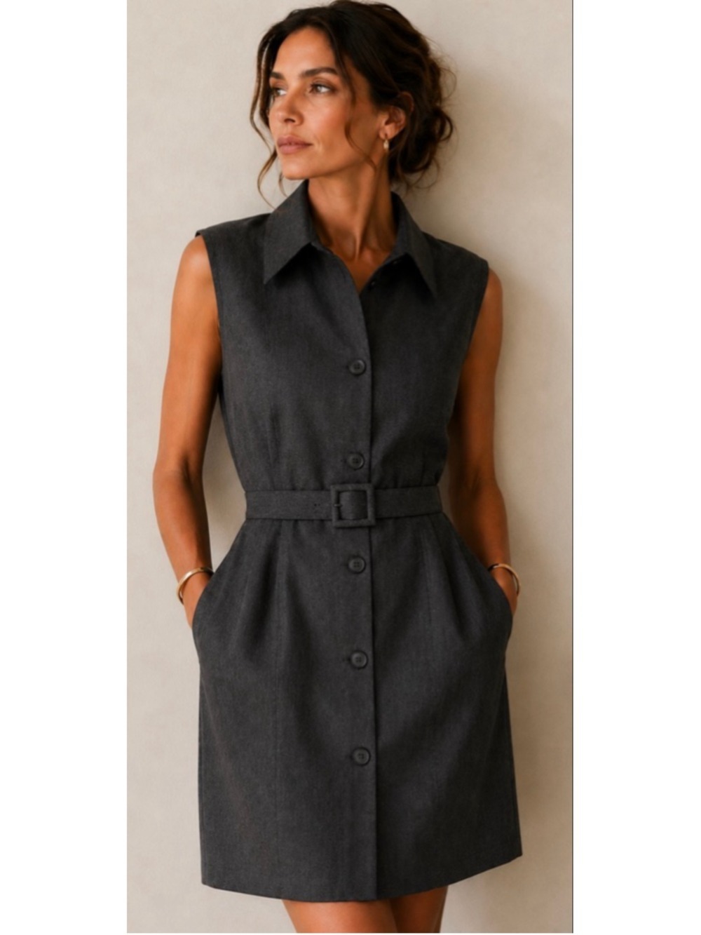 NWT Theory Charcoal Sleeveless Belted Mini Dress Size 8
